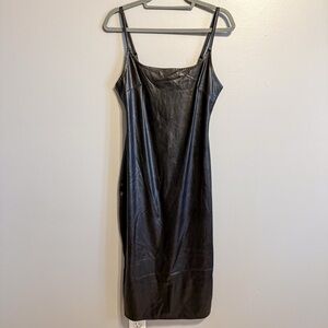 Wild Fable Faux Leather Midi Dress Black Slip Bodycon NWT Size M